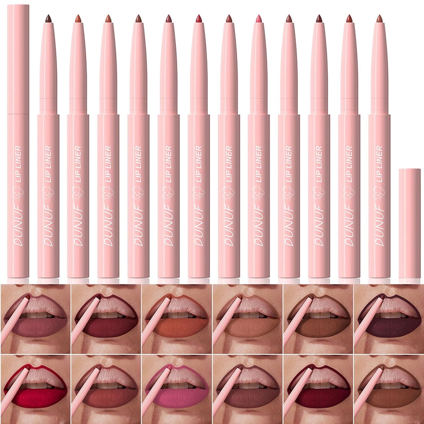 Matte Lip Liner Set - 12 High Pigmented Waterproof Shades | Smooth Ultra Fine Pens for Daily Makeup