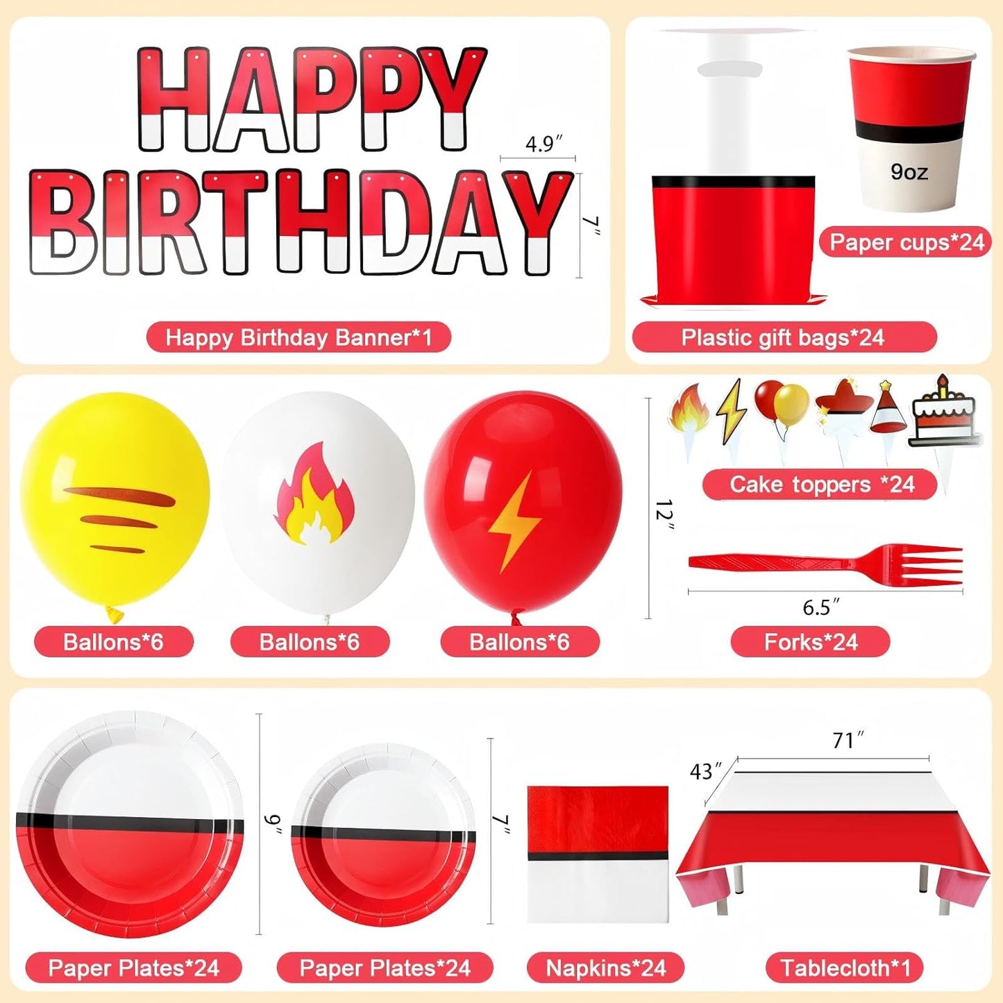 Anime Birthday Party Supplies Kit - 188 Pcs Disposable Tableware Set for 24 Guests | Plates, Napkins, Cups, Balloons & More
