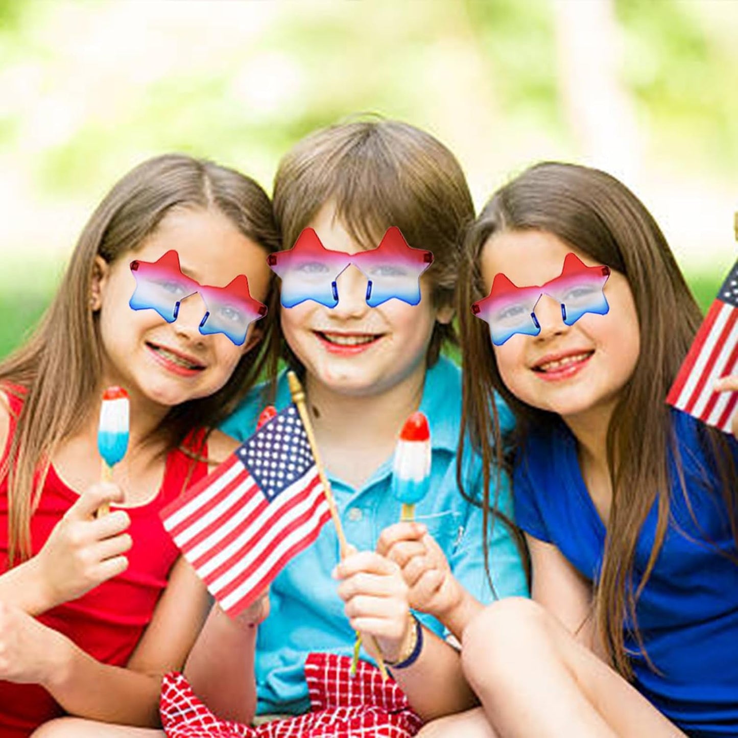 4th of July Star Glasses - USA Red, White & Blue Party Accessory | One Size Fits All | Lightweight Plastic Frames for Parades & BBQs