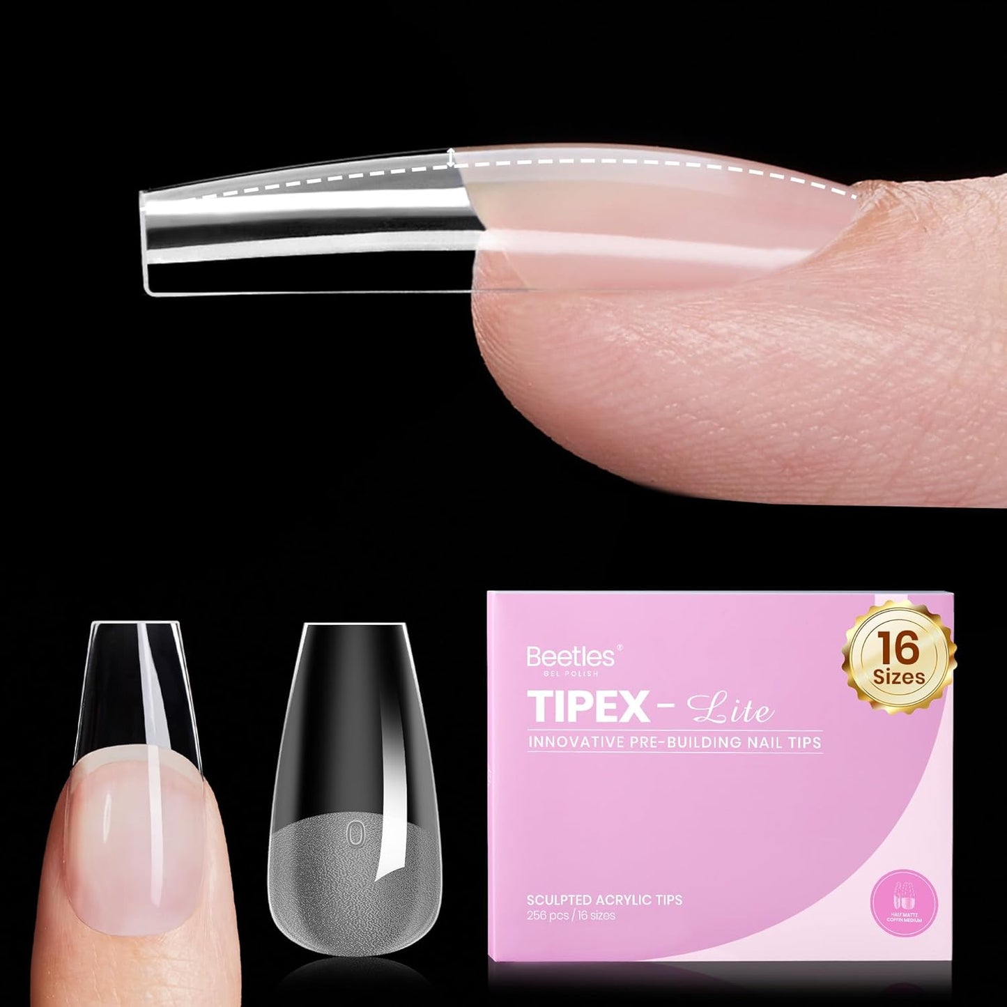 Beetles Nail Tips - Medium Stiletto Apex for DIY Extensions | 16 Sizes 00-14, No Builder Gel Needed