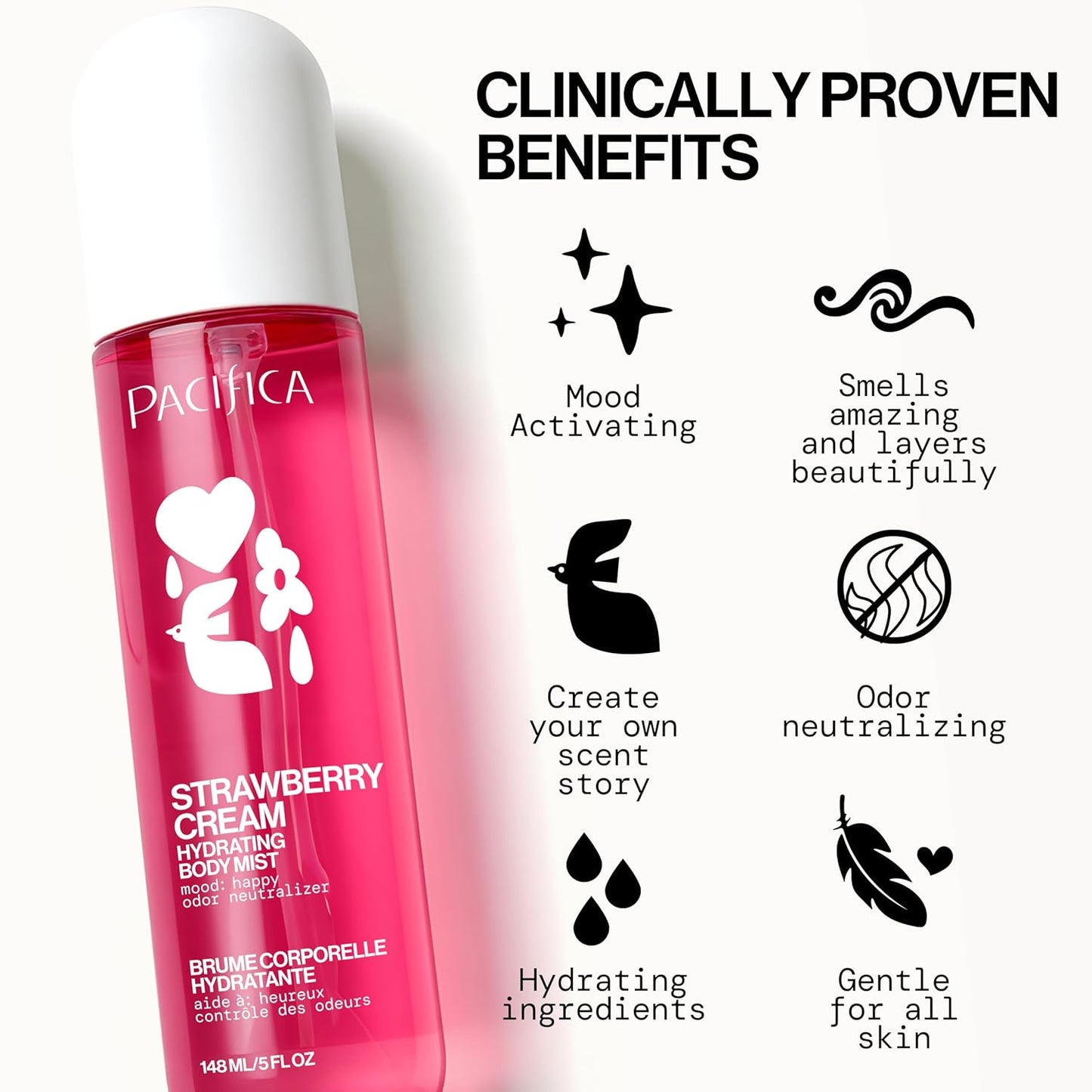 Pacifica Strawberry Cream Body Mist for Women - Hydrating Fruity Fragrance Spray | Vegan, 5 oz