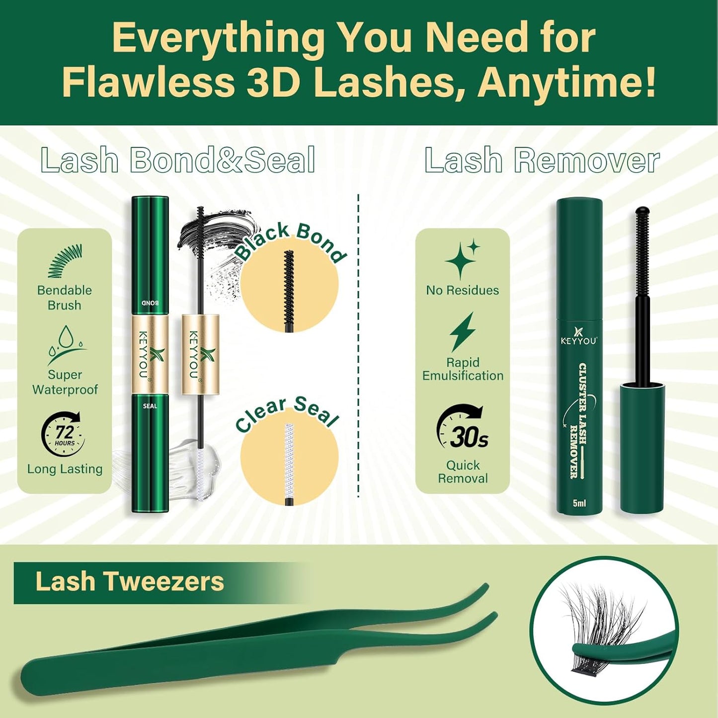 KEYYOU Eyelash Clusters Kit - 280 Pcs 100D Long Volume Lashes | Spiky Extensions 10-18mm Mix