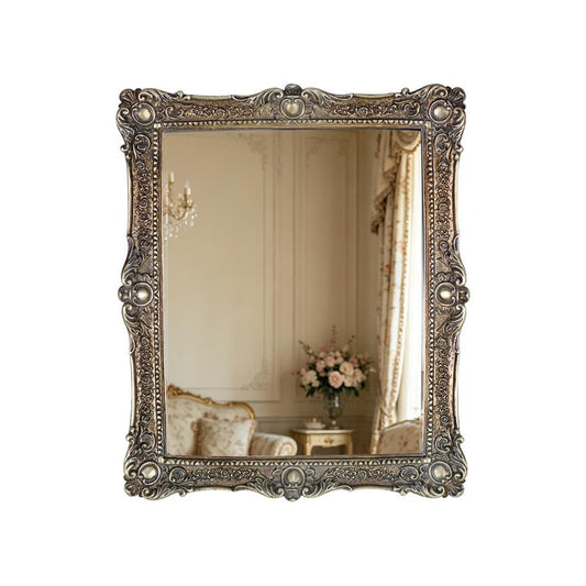 OIGUMR Decorative Wall Mirror, Gold, Ornate Baroque Style, Vintage Vanity Makeup Mirror, Freestanding or Wall Mount (Antique Gold, 10x12 inch)