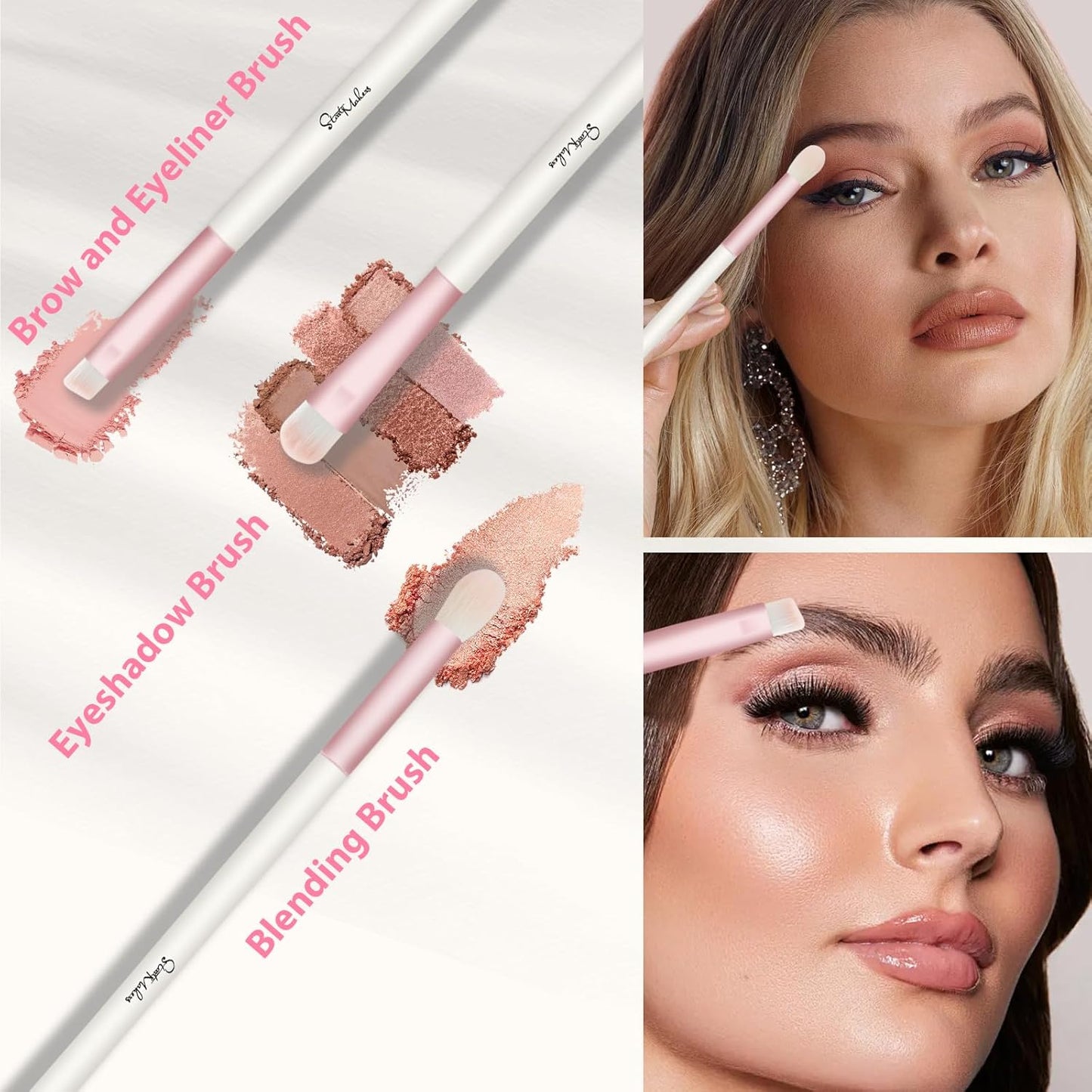 Makeup Brushes Set - 5-Piece Dual-Ended Pink Brush Set for Foundation, Blush, Contour & Eyeshadow | Travel-Friendly with Bag