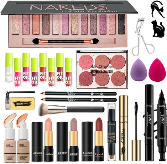 Full Makeup Kit for Women - 28 Pcs All-in-One Set with Eyeshadow, Foundation, Lipsticks & More | Perfect Gift for Beginners & Teens