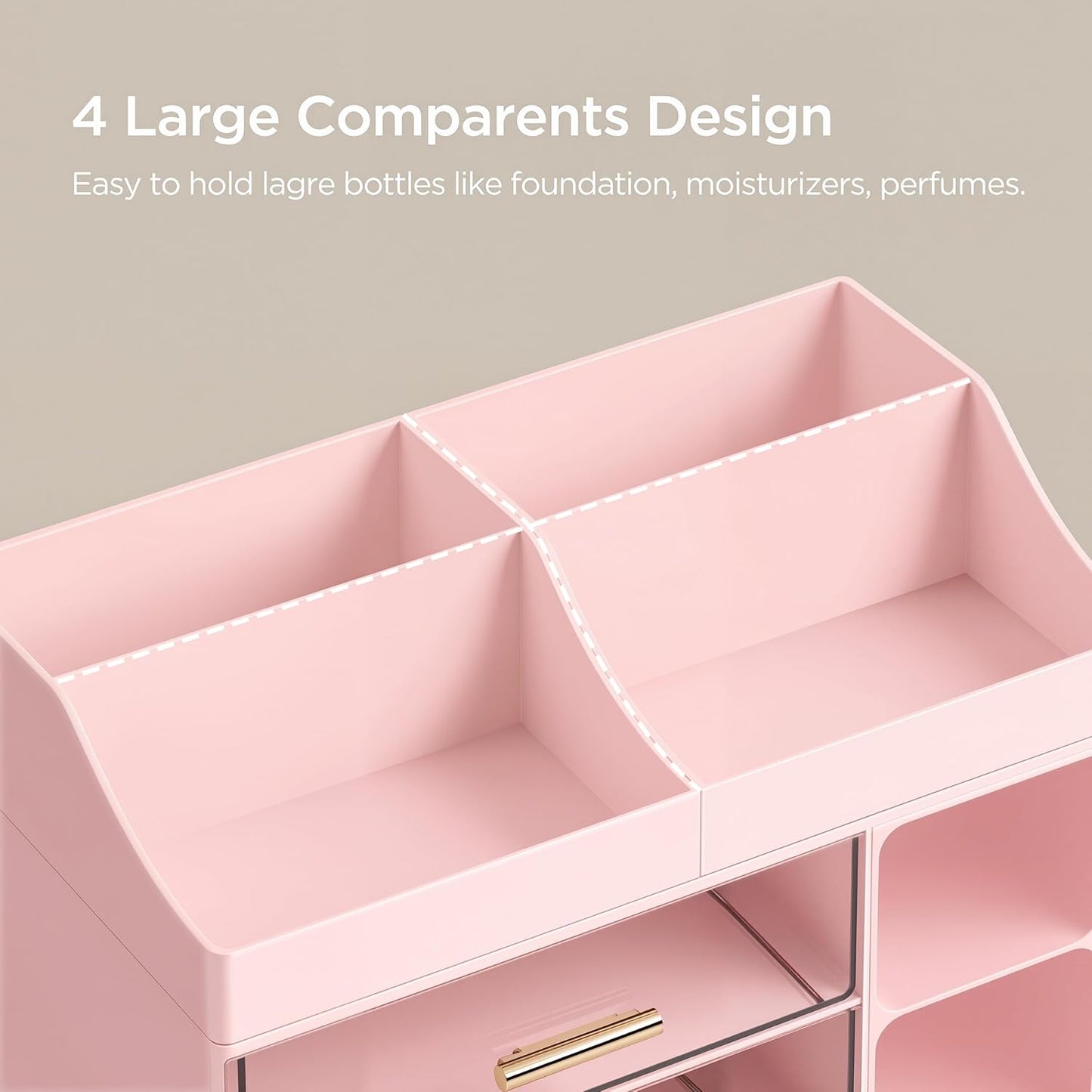 Makeup Organizer with Brush Holder - Large Bathroom Countertop Storage | Pink Dresser Organizer for Vanity