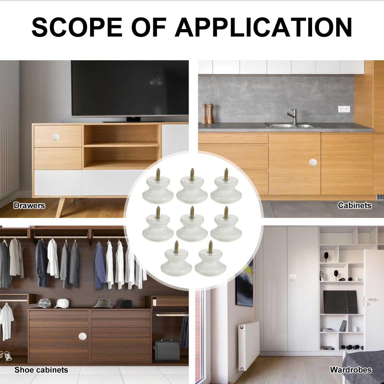 POPETPOP 8 Pcs Self-Tapping Solid Wood Handle, Round Dresser Pulls, Cabinet Knob Pulls for Drawers Wardrobe, Closet, Chinese Door, Jewelry Box