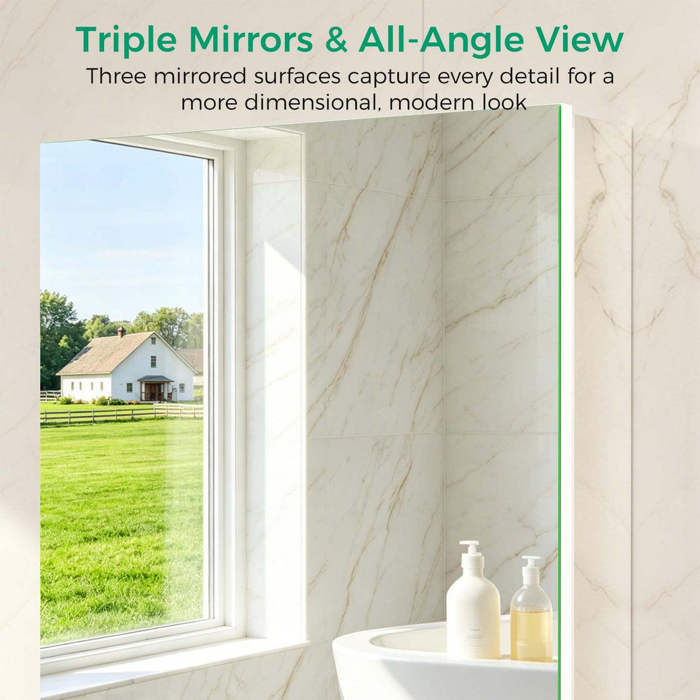 BROBIG 20 x 26 Medicine Cabinet Mirror, Moisture-Proof Aluminum Bathroom Medicine Cabinet with Mirror, Bathroom Mirror Cabinet with Adjustable Shelves, DTC Hinges, Recessed/Surface-Mounted