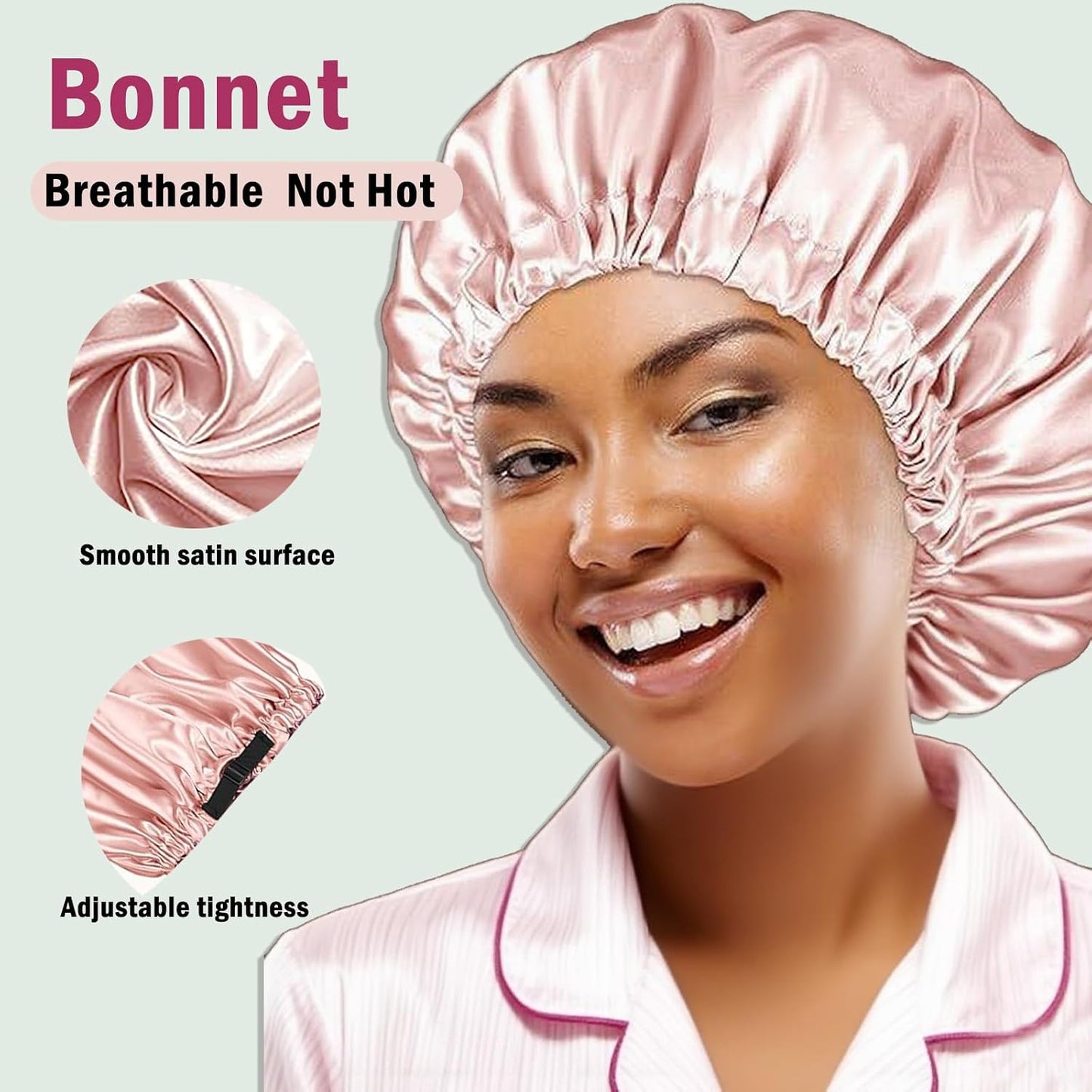 Satin Bonnet Hair Caps for Sleeping - 3 Pcs Silky Night Bonnets for Curly Hair | Women's Sleepwear