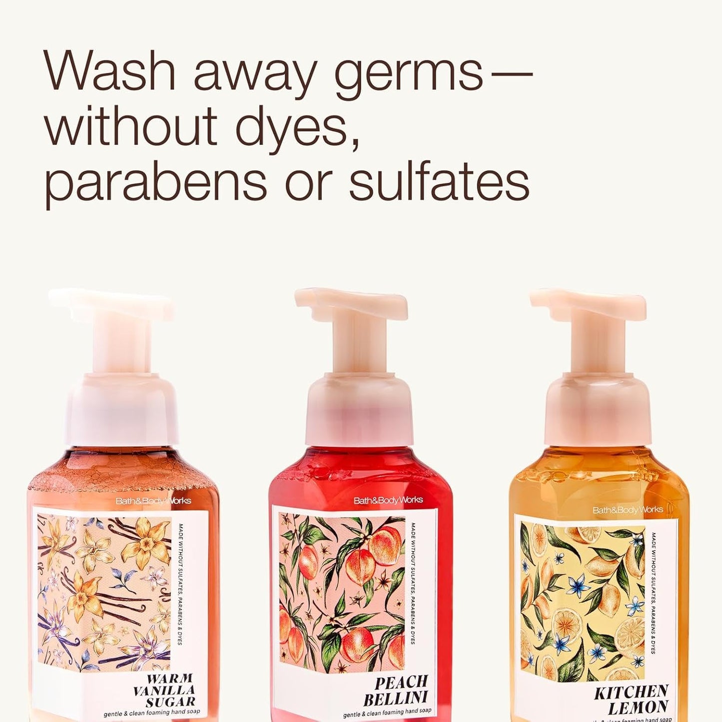 Warm Vanilla Sugar Foaming Hand Soap Bundle | Gentle Cleansing & Conditioning Formula - Peach Bellini & Kitchen Lemon Scents