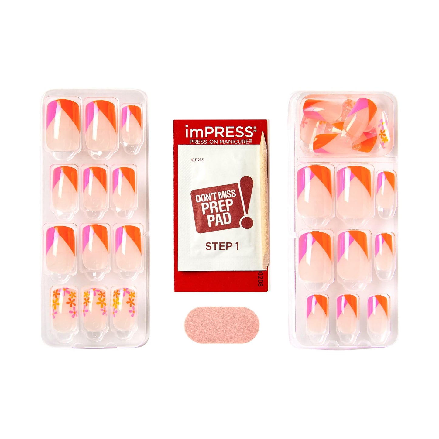 KISS imPRESS No Glue Mani 30 Pcs Press On Nails, Easy Apply, Hassel-Free Removal, Simple Peel & Press, Essential Tools Included, Prep Pad, Instructions Sheet, 1 Manicure Stick, 1 Mini File (Velocity)