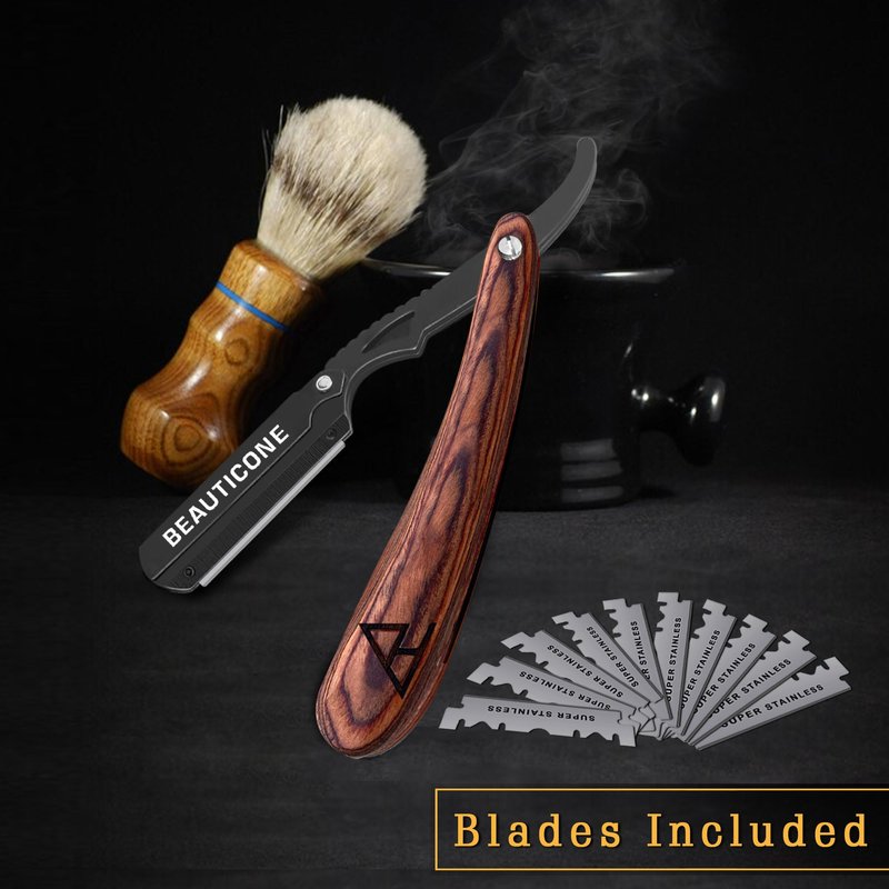 BEAUTICONE Straight Razors for Men, Straight Edge Razor, Single Edge Replacement Blades, Stainless Steel, Barber Razor for Men's Shaving, Barber Shaving Knife