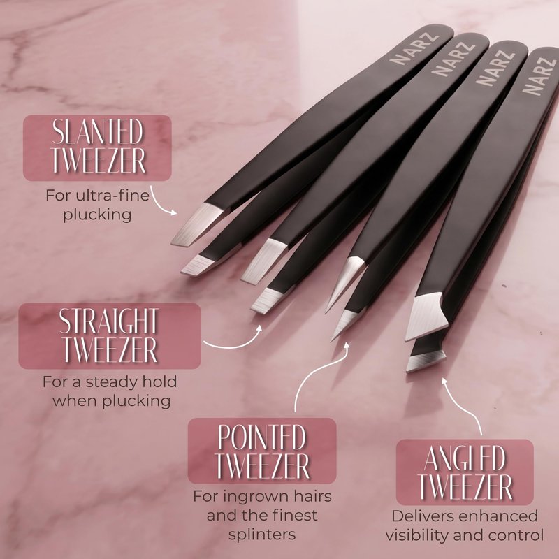 NARZ 4Pcs Professional Tweezers for Women Facial Hair Stainless Steel Precision Tweezers for Ingrown Hair Eyebrow Tweezer for Men & Women (Black Set)