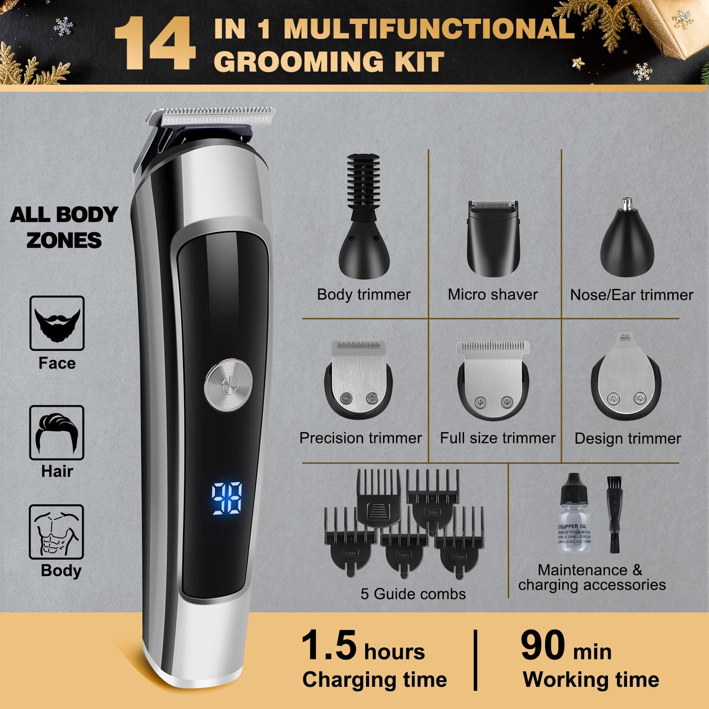 Hair & Beard Advent Beauty Calendar 2025 for Men Grooming Kit, 24 Days Christmas Countdown Calendar with Electric Trimmer Kit & Beard Care Kit for Men, Creative Gifts for Father Dad Husband Boyfriend