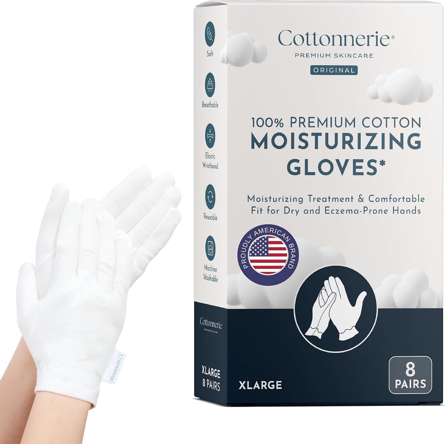 Cotton Moisturizing Gloves for Dry Hands - 4 Pairs Overnight Hand Care | Medium Size