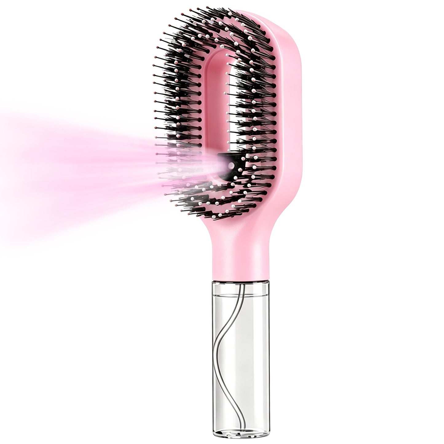 2-in-1 Manual Spray Hair Brush with Refillable Water Tank, Detangling Mist Comb for Fine Hair, Curly Hair and Kids, Travel Use, Pink