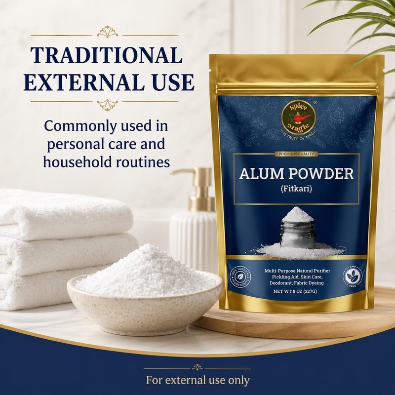 Spice Magic White Alum Powder 8oz (227g) | 100% Pure Natural Potassium Alum Powder (Fitkari/Phitkari) Alumbre en Polvo for Odor Control, Aftershave, Minor Cuts, Pickling & Skin Care