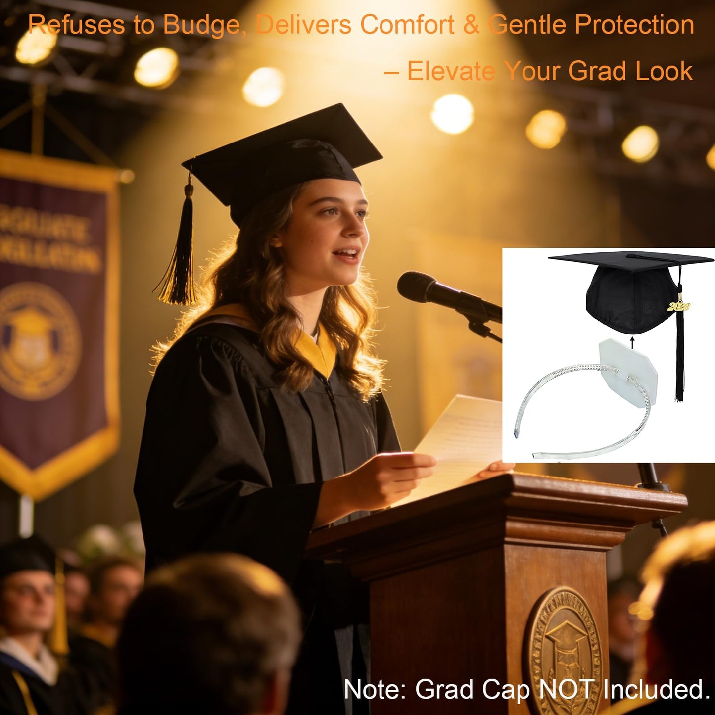 Zeyoy Graduation Cap Headband Insert - Adjustable & Anti-Fall Hair Band for Securing Grad Cap, Firm Hat Accessories for Graduates (2, Clear White)
