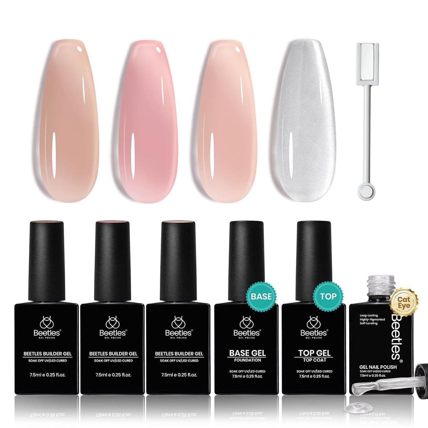 Beetles Builder Gel Set - HEMA-Free Nail Extension Gel | 6 Peach Colors, 8-in-1 Strengthening Formula for DIY Nail Art