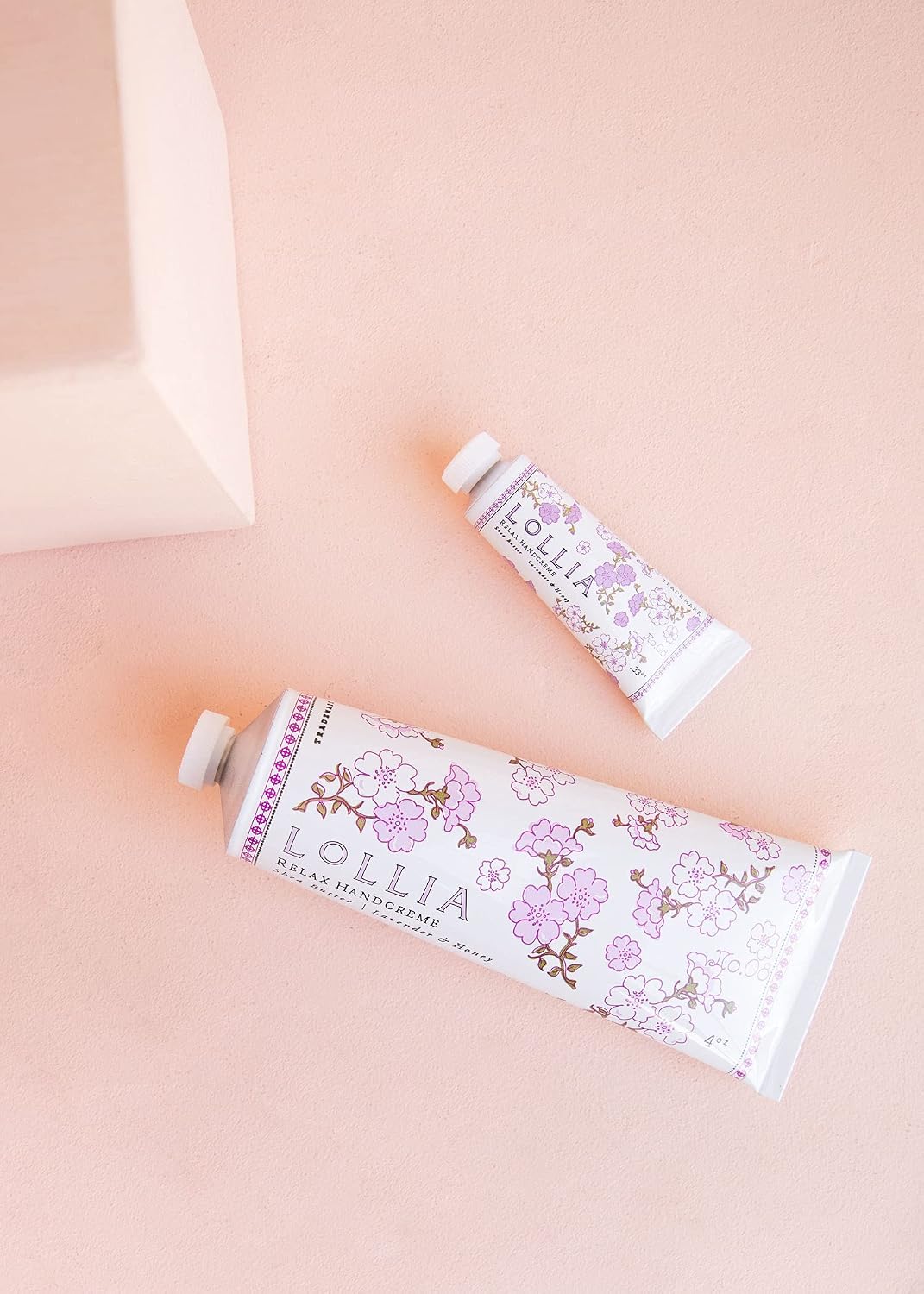 LOLLIA Relax Hand Cream Bundle - Lavender & Honey Scented Moisturizing Lotion | 4 oz & 0.33 oz Travel Size