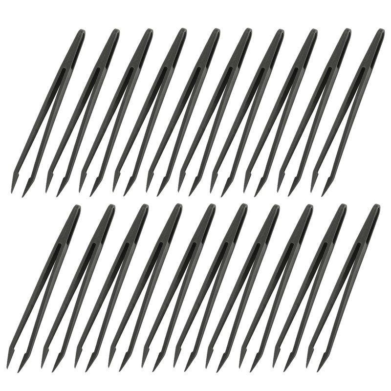 Auniwaig 20pcs Precision Plastic Tweezers, Slant Point Tip Anti-Static Tweezers for Jewelry Craft DIY Beauty Electronics Repair Tool, (4.7 Inch, Black02)