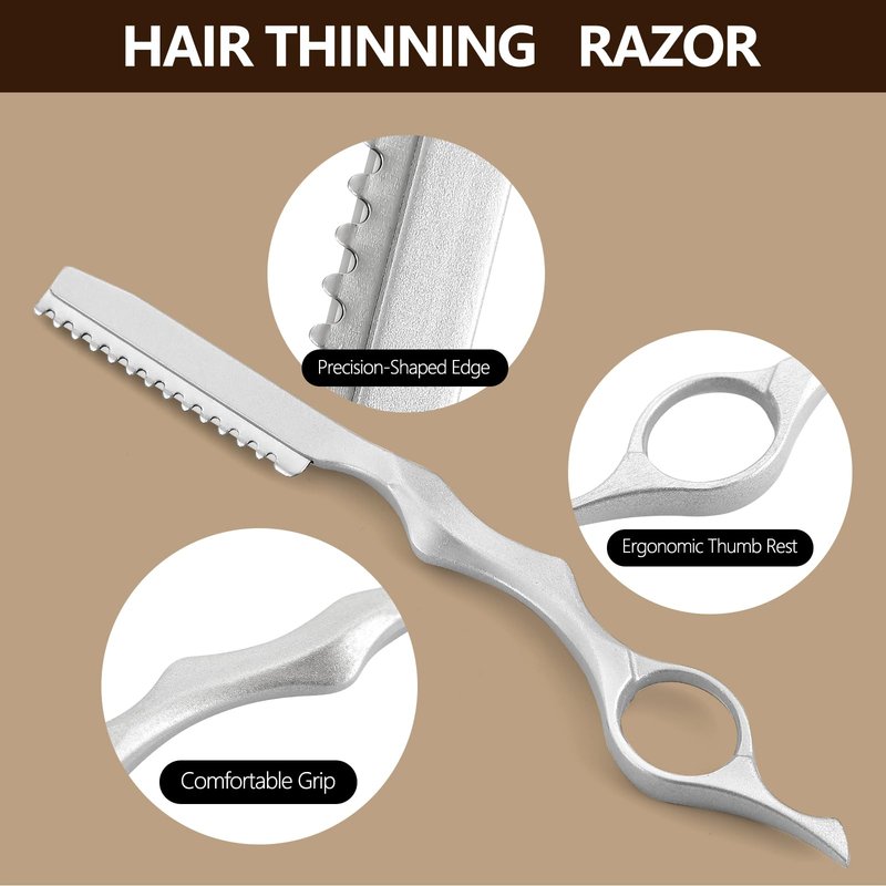 ZJO Hair Razor for Cutting Hair, 2 Pack Straight Edge Razor for Thinning and Texturizing with 10 Replacement Blades, Zinc & Aluminum Alloy Styling Tool for Home and Salon, Black & Silver