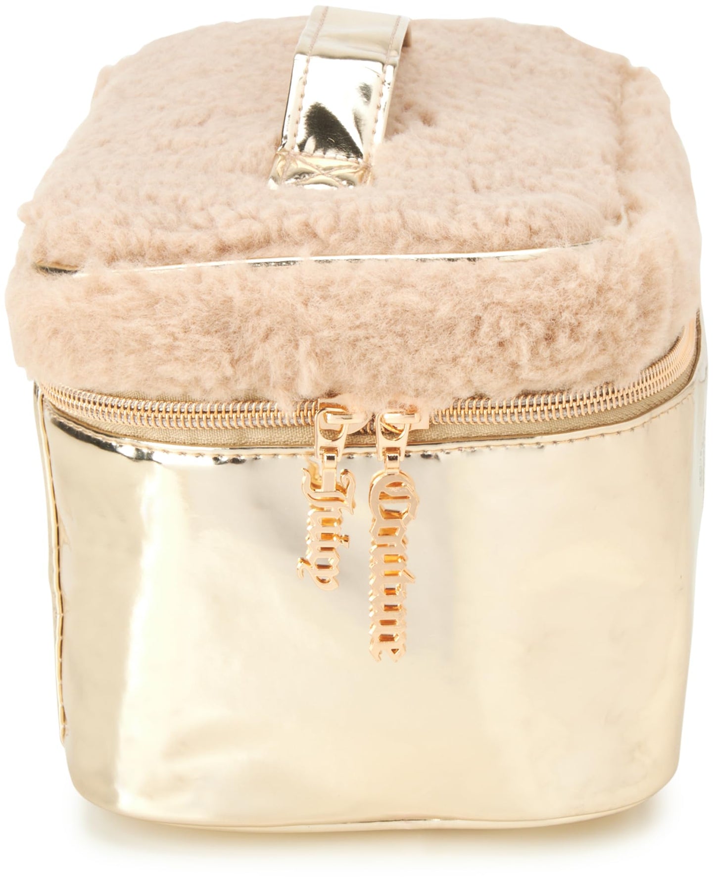 Juicy Couture Pink Makeup Bag Cosmetics Organizer Travel Essentials Train Case Shiny Rhinestones Faux Shearling