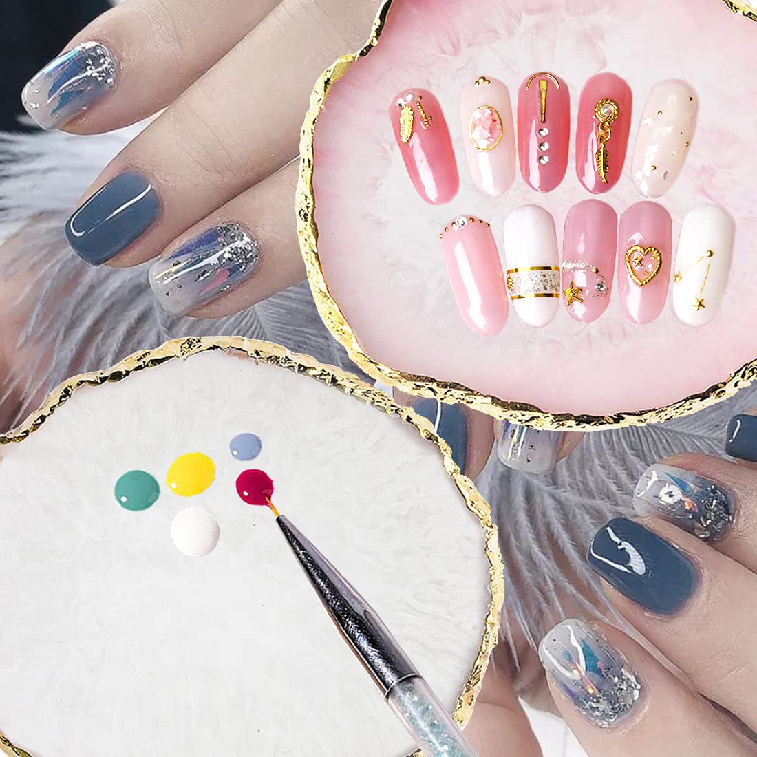 Resin Nail Art Palette - Mixed Color Gilded Edge Display Board for Gel Nail Painting | White