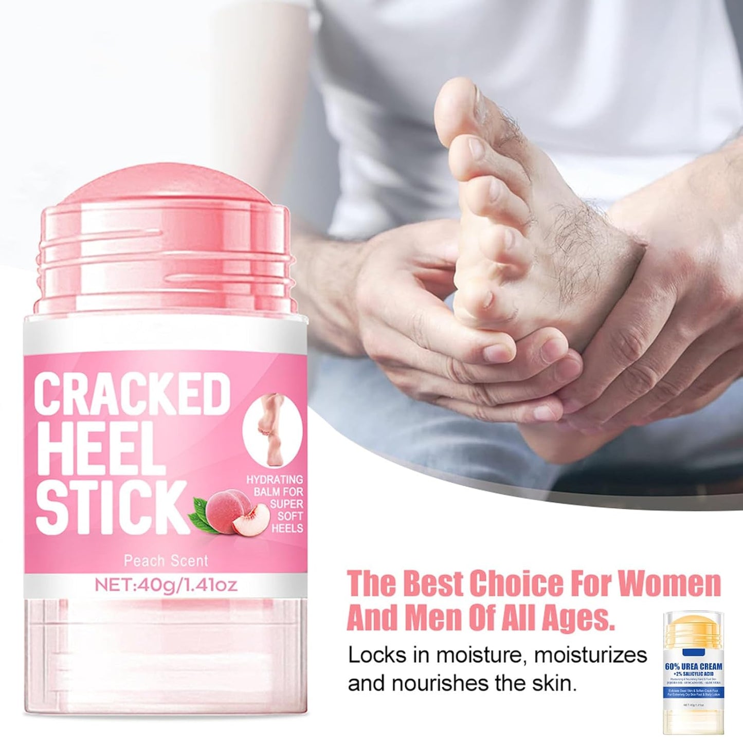 Urea Hydrating Foot Cream - 60% Moisturizing Formula for Cracked Feet & Hands | Aloe & Peach Scent, 2pcs
