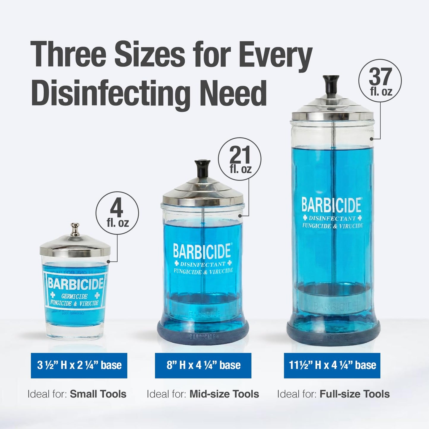 BARBICIDE Disinfectant Jar (Small - 4 Fl Oz) – Durable Glass Immersion Container with Stainless Steel Lid and Tray – Professional Barber Tool Sanitizer for Combs, Nail Tools, Brushes & Implements