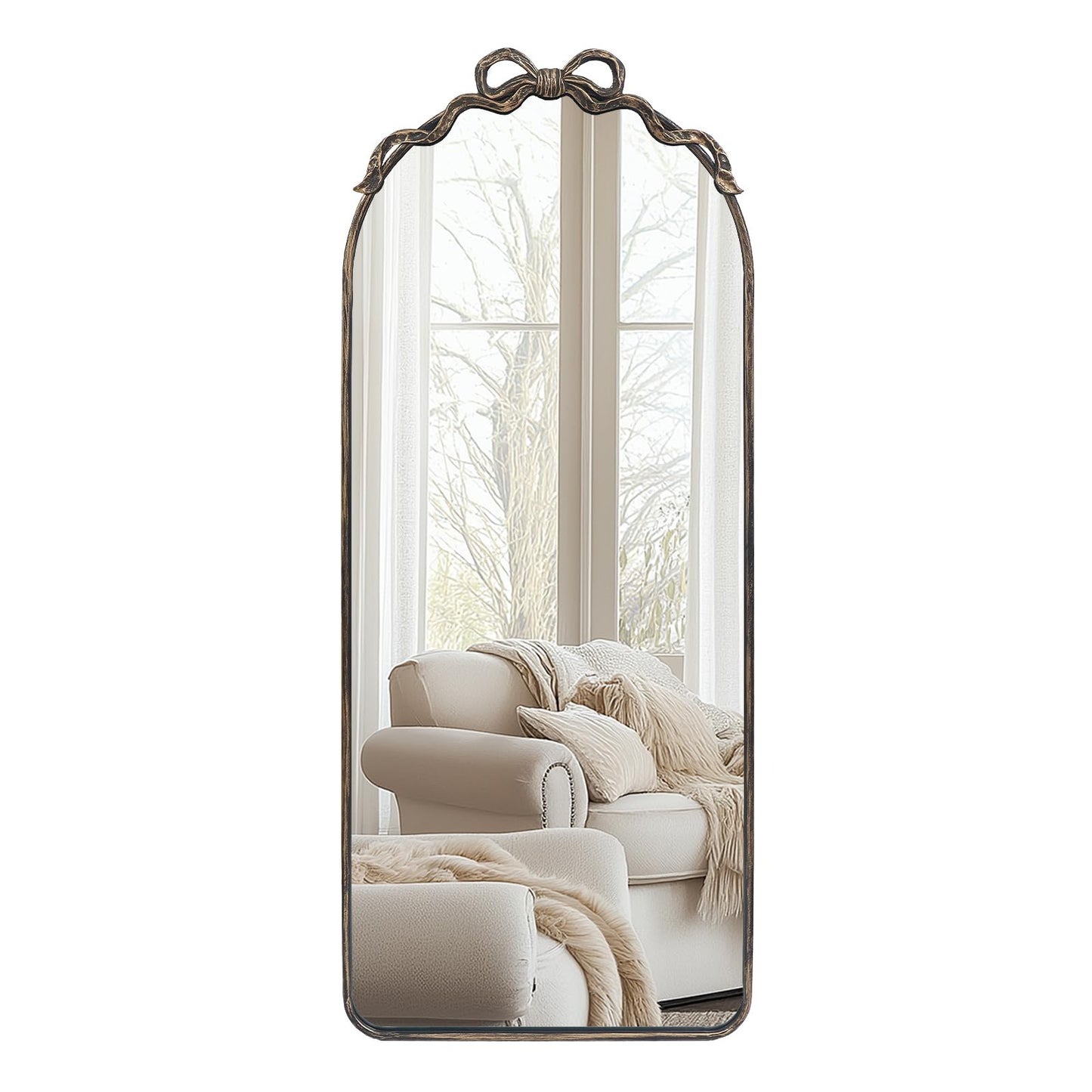YIDIE Black Bow Metal Round Mirror -22x55inch Elegant Wall-Mounted Vanity Decorative Mirror for Bedroom, Bathroom, Living Room