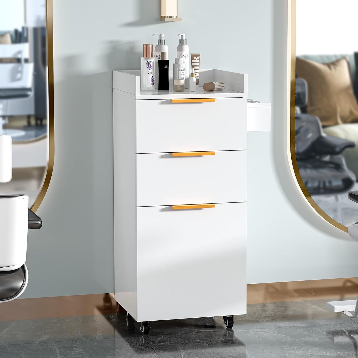 Salon Cart with Wheels - 3-Tier Rolling Hair Styling Station with Drawers & Adjustable Shelf | Mobile Organizer for Salon & Spa - White