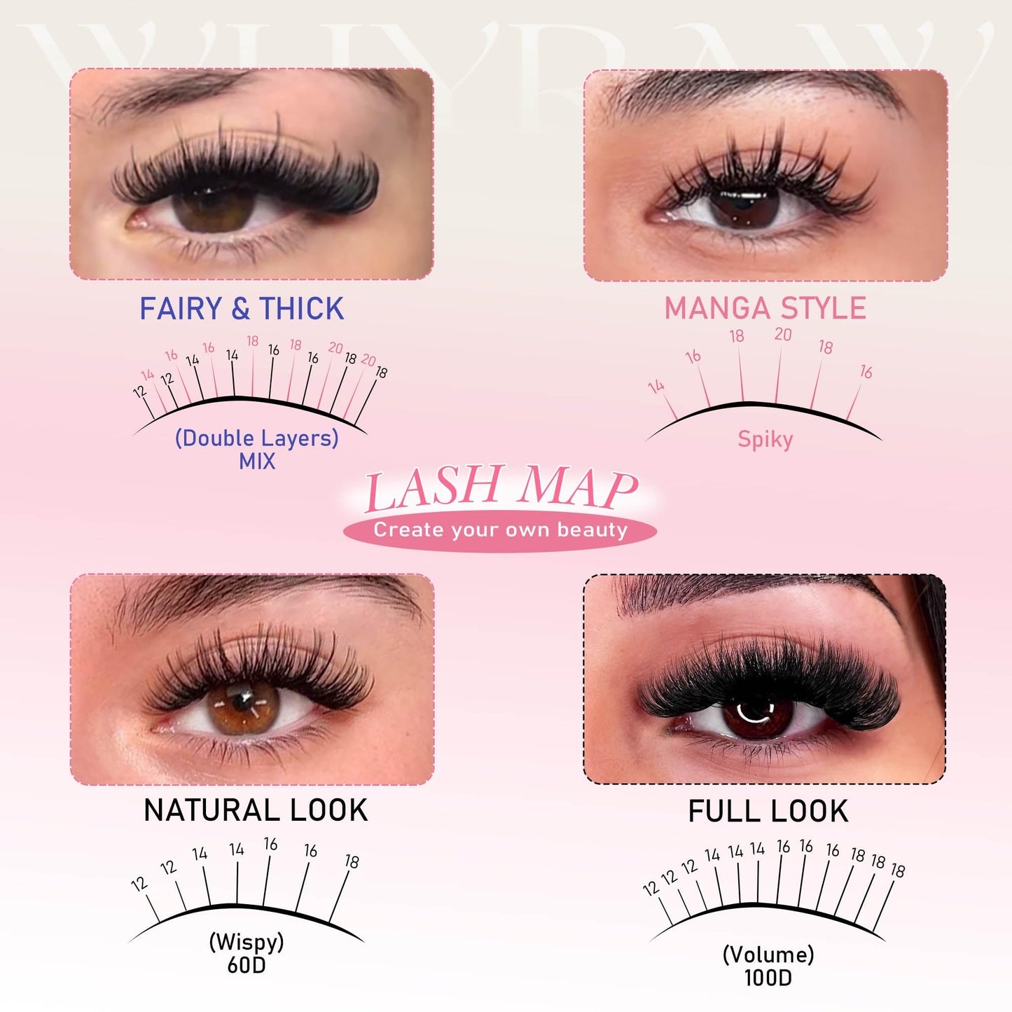 Lash Clusters with Spikes Eyelash Clusters D Curl Manga 60D 100D Long 12-20mm Wispy Volume Individual Lashes DIY Spiky Lash Extension Mega Extensions Thick Cluster Eyelash