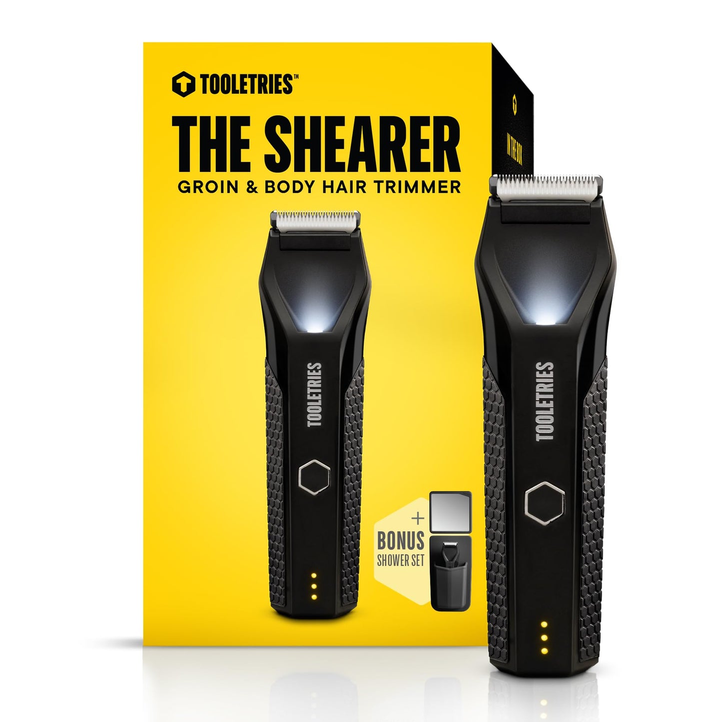 TOOLETRIES The Shearer Groin Trimmer & Body Groomer with Accessories Set, Men’s Waterproof Pubic Hair & Ball Trimmer, Rechargeable Wet/Dry Electric Shaver for Chest, Legs & Sensitive Areas - Black