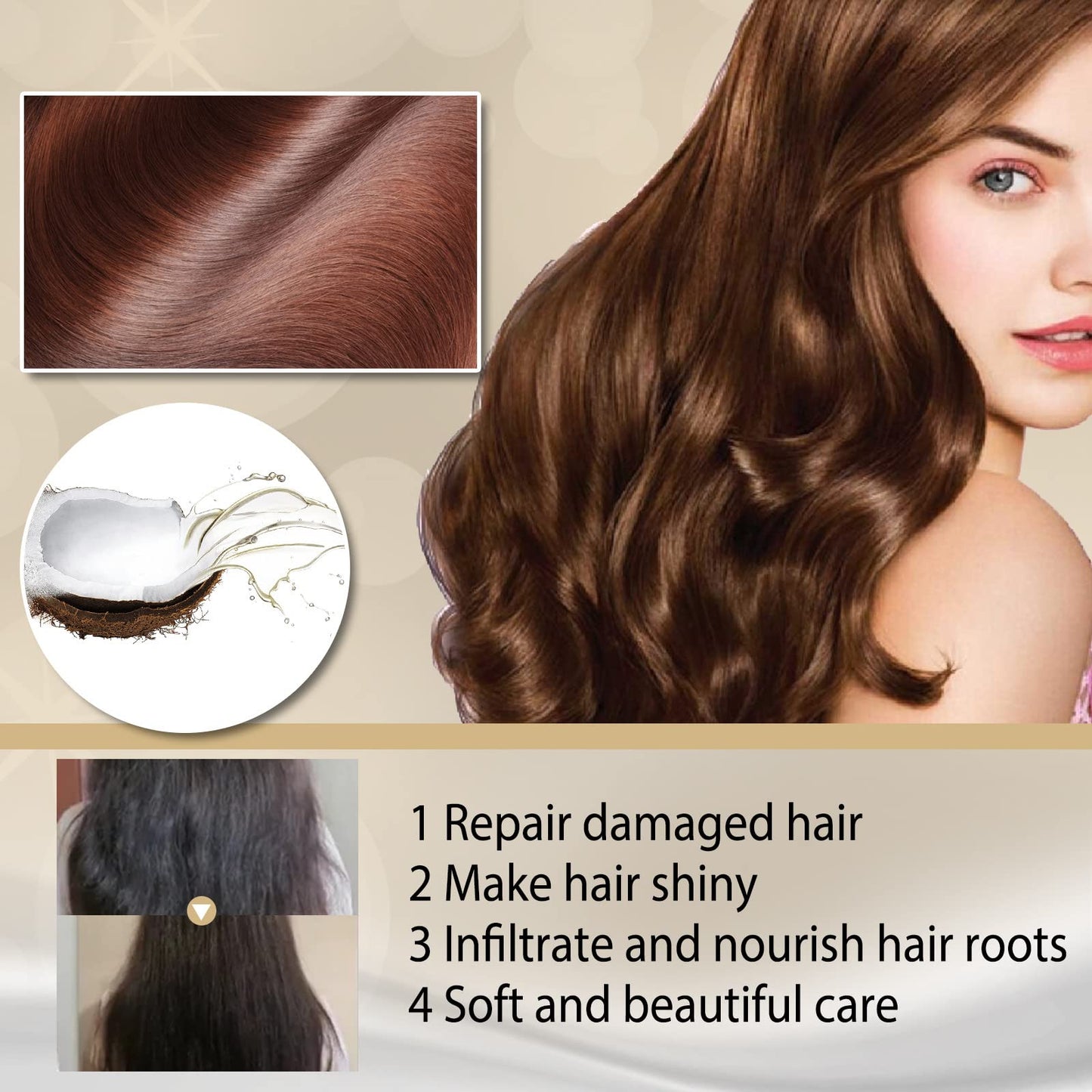 Hair Mask with Argan and Coconut Oil, Deep Repair Treatment for Damaged Hair, Nourishing Conditioner for Shiny Soft Hair, 50g/1.76oz