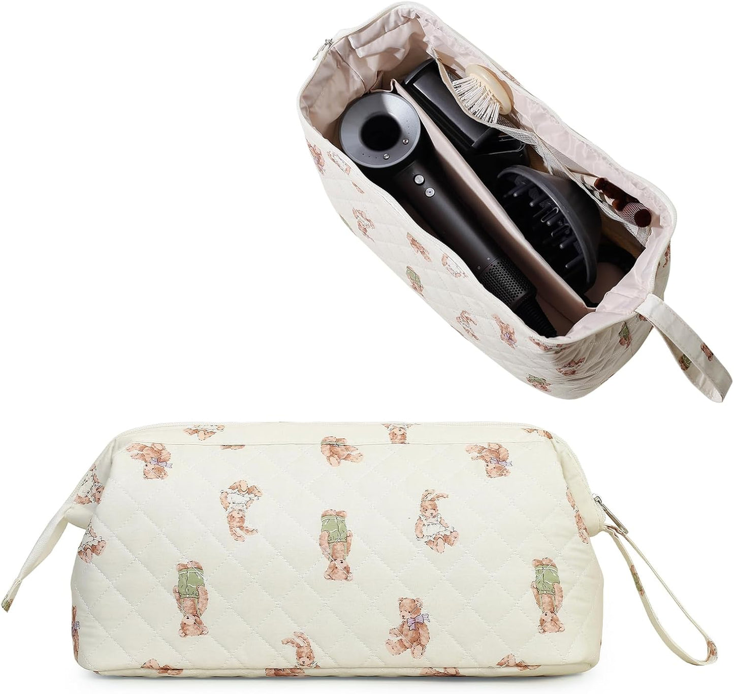 Large Quilted Hair Tools Travel Bag - Cute Dustproof Organizer for Hair Dryer & Curling Iron | Aesthetic Design