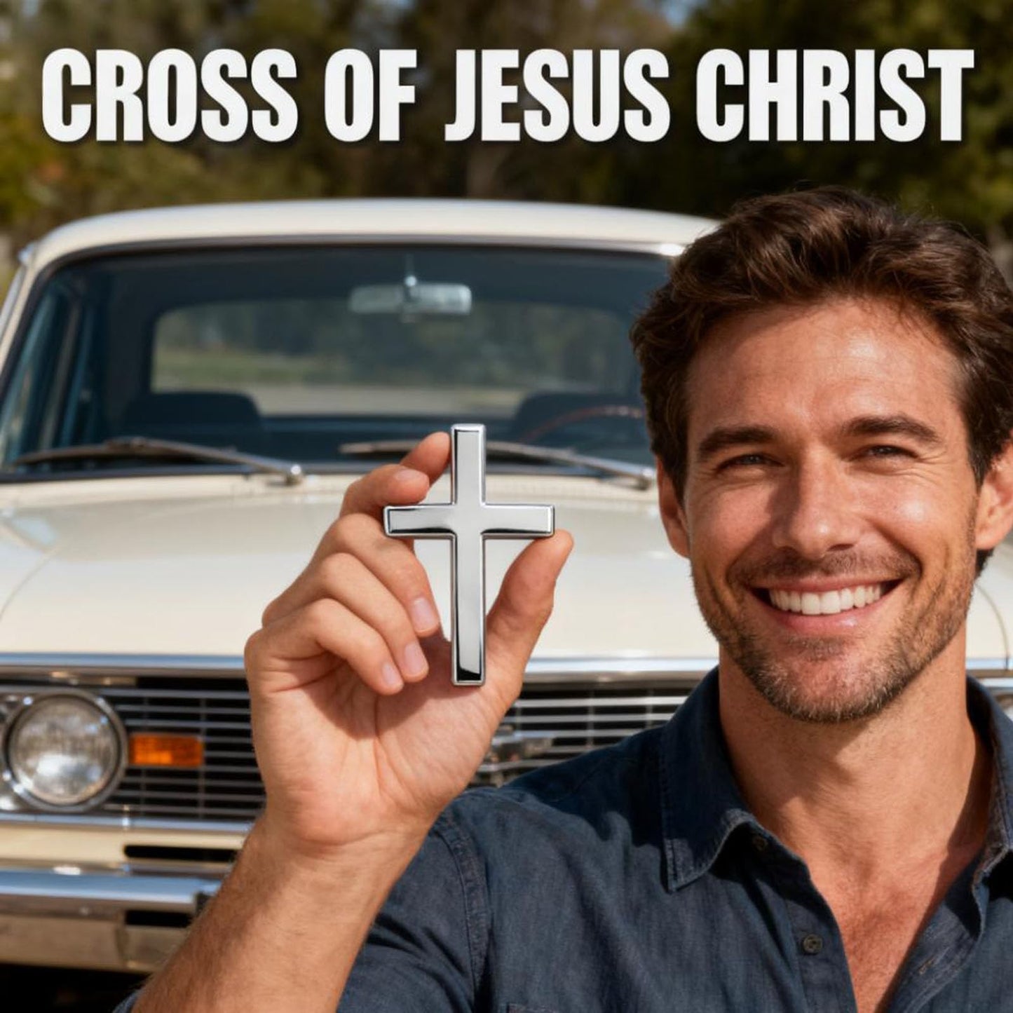 4PCS 3D Metal Jesus Christ Cross Stickers, 2.5"×1.8" Alloy Car Cross Sticker for Vehicles, Self Adhesive Scratch Covering Car Accessories Decals for Trunk Tailgate Side Decoration