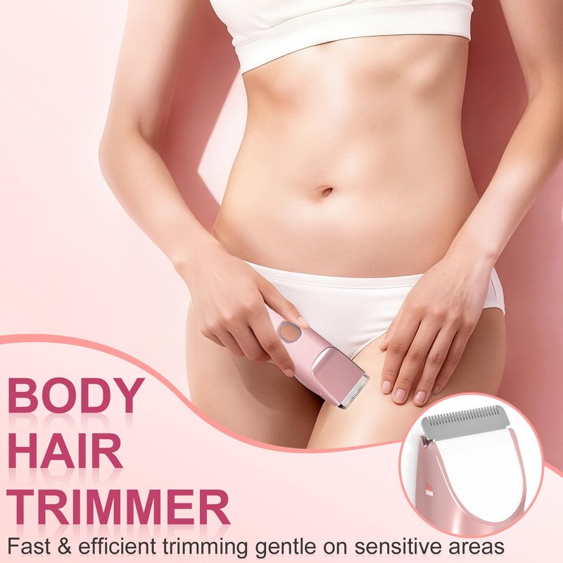 2 in 1 Bikini Trimmer for Women – Dual Head Electric Shaver, IPX7 Waterproof Electric Razor for Body Pubic Hair, Rechargeable Body Hair Trimmer and Facial Hair Remover for Bikini Underarm Leg Arm Face
