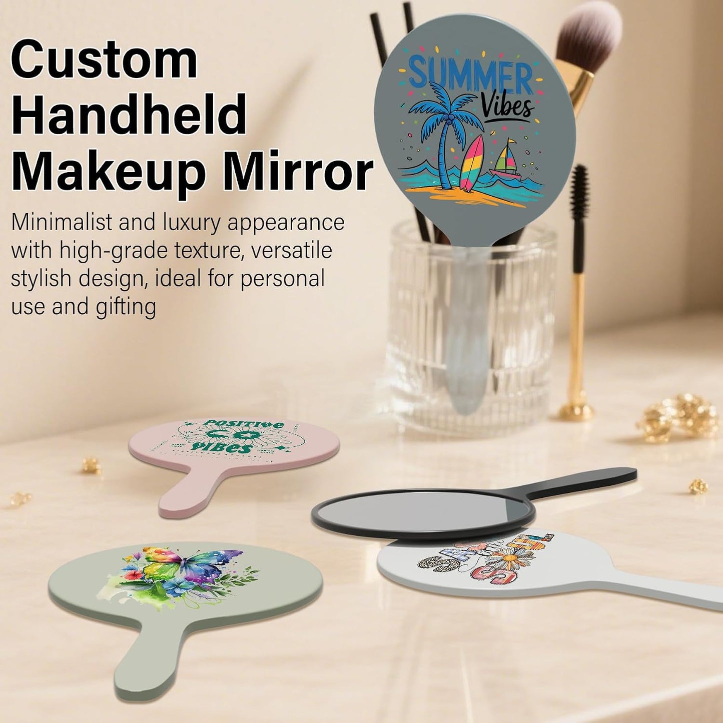 Personalized Handheld Makeup Mirrors - Compact Travel Mirror with Custom Photo/Text | Bulk Gift Idea for Women (Blue)