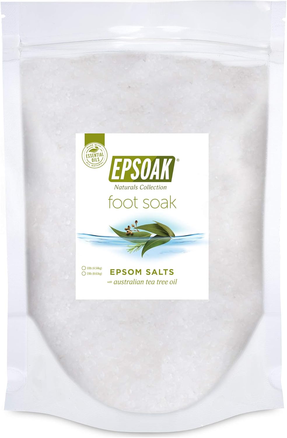 Epsom Salt 19 lb. | USP Magnesium Sulfate with Tea Tree Scent - Resealable Bag, Made in USA