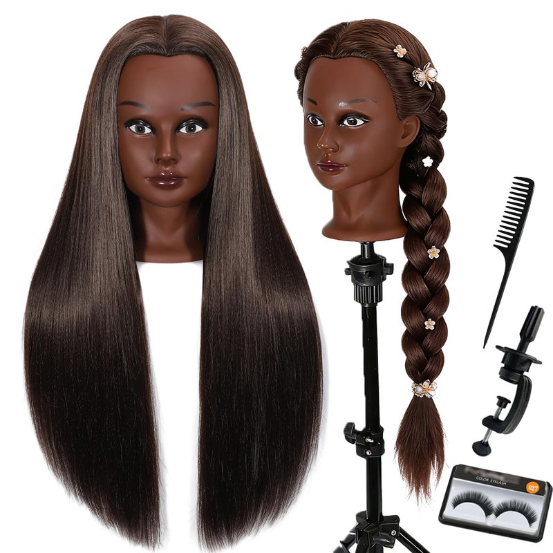 Mannequin Head - 80% Human Hair Training Head for Hair Styling | 26-28 Inch Straight Hair for Cosmetology & Barber Use