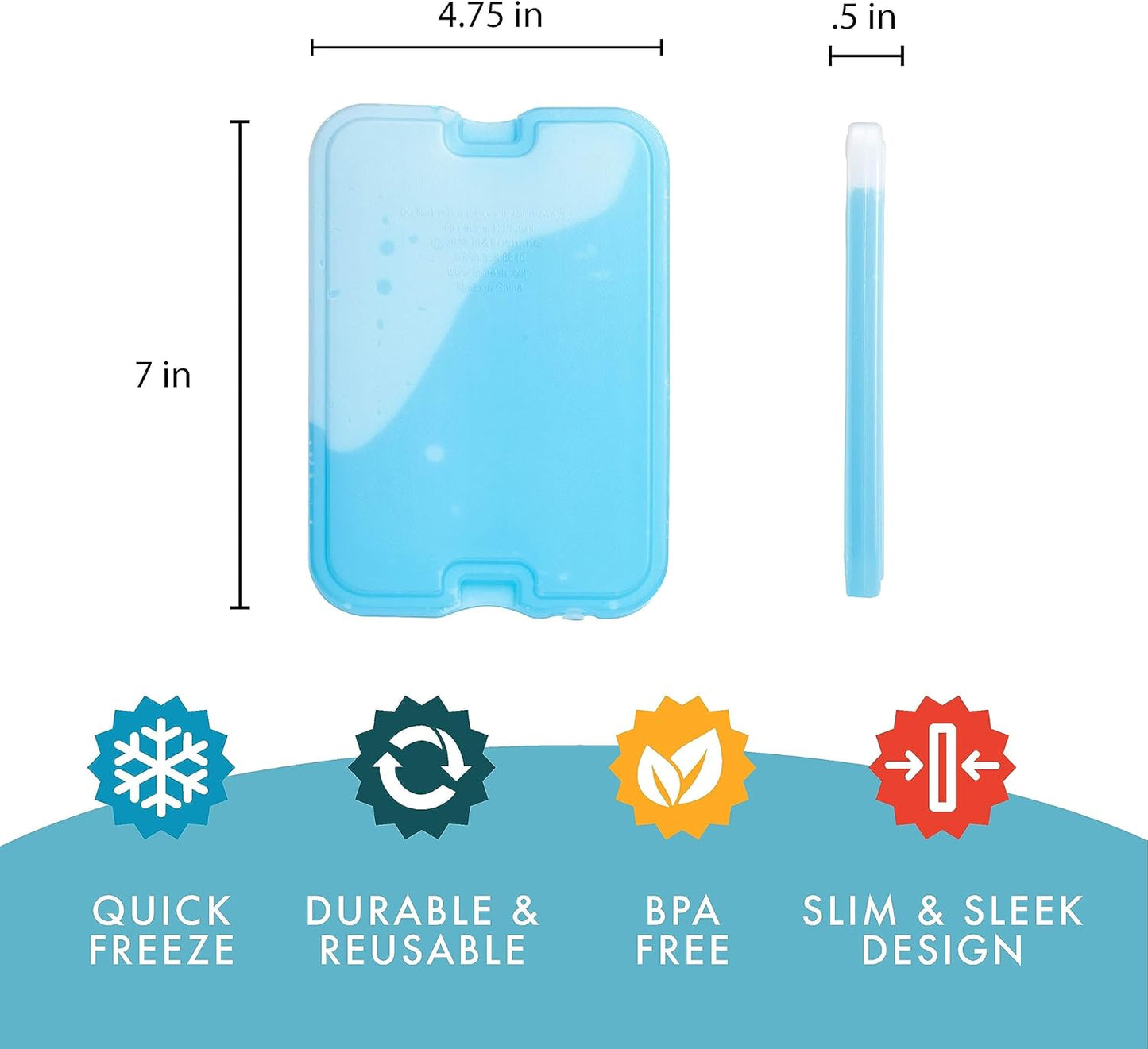 XL Slim Ice Packs - Quick Freeze Reusable Ice Packs for Lunch Boxes & Coolers | 4 Pack