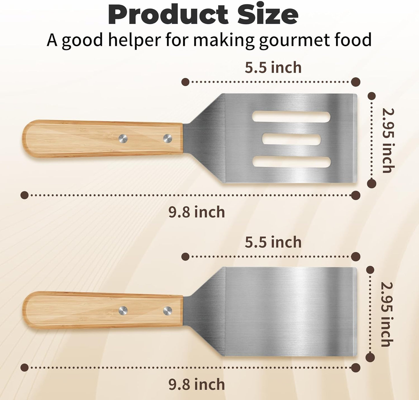 Stainless Steel Spatula Set - 2 Metal Spatulas with Wooden Handle for Cooking, Grilling & Baking | Ideal for Pancakes, Burgers & More