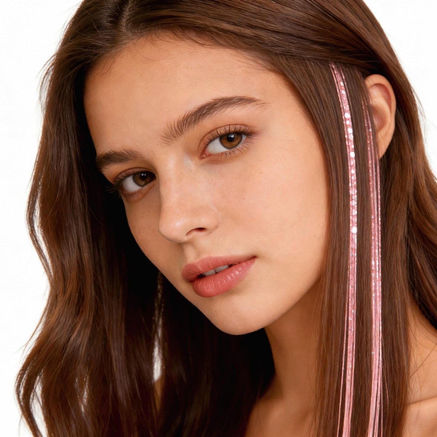 12PCS Pink Hair Tinsel Extensions, 23 Inch Pink Glitter Tinsel Hair Strands for Women, Clip-In Sparkly Hair Accessories for Parties, Festivals & Cosplay Daily Travel Birthday