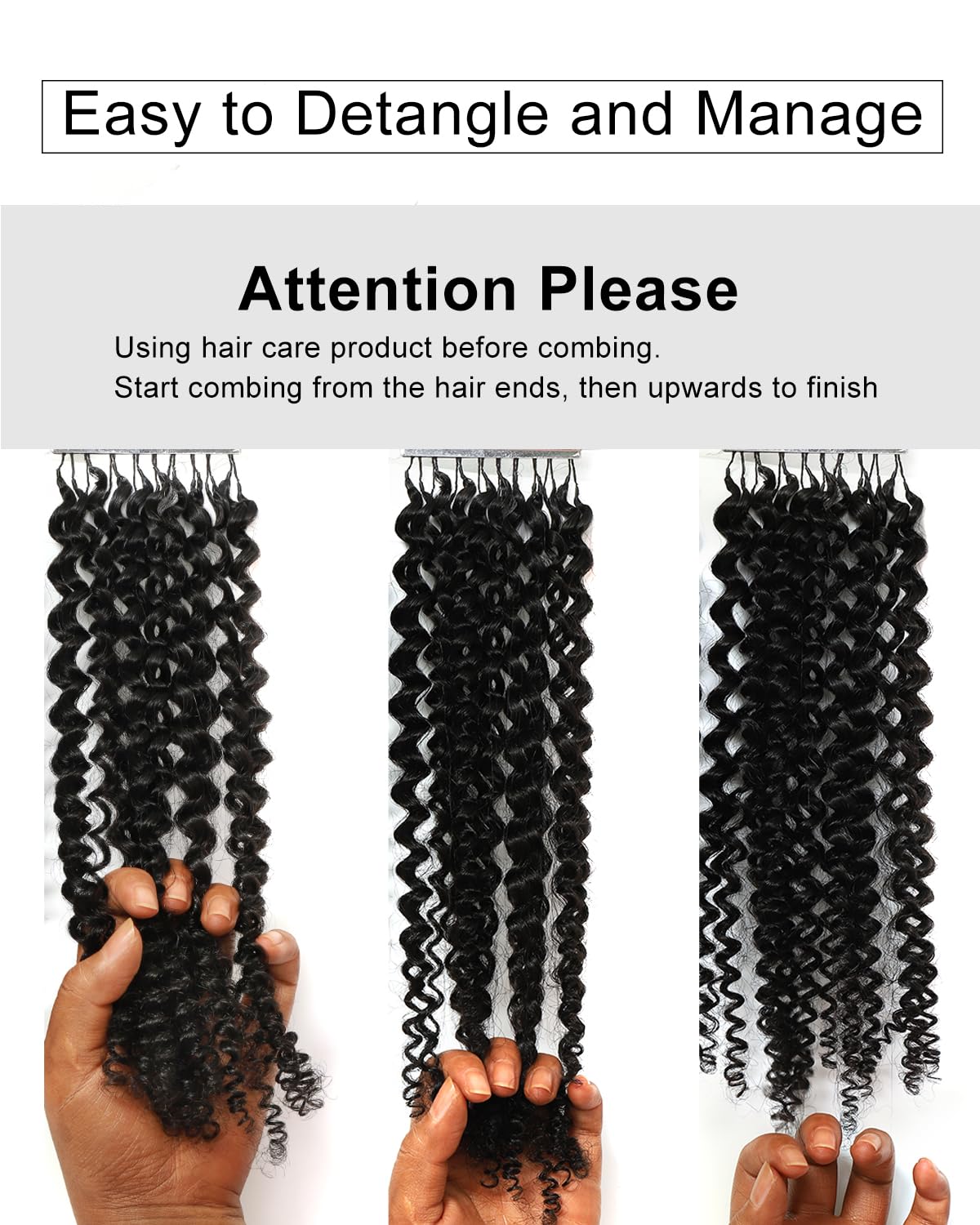 BEEOS Kinky Curly Human Crochet Hair 160g, Pre-Separated Knotless Invisible Crochet Human Hair Extensions for Women 20 Inch Natural Black