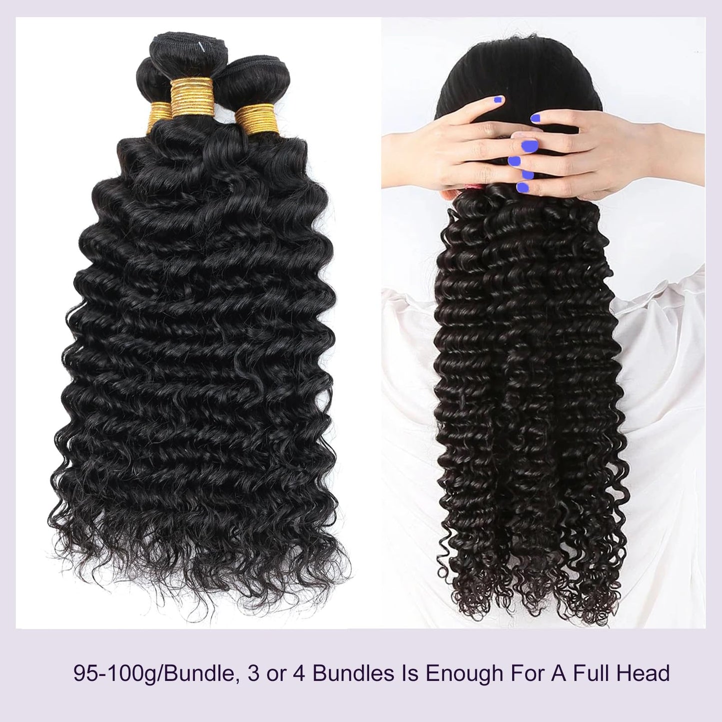 Deep Wave Human Hair Bundles, 13A Curly Bundles Human Hair, Wet and Wavy 100% Brazilian Virgin Quick Weave Deep Wave Bundle for Women (Bundles Natural Black)