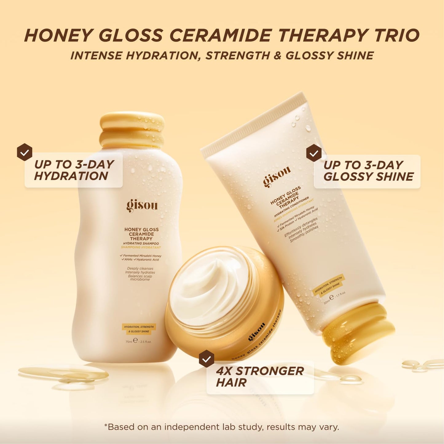 Gisou Honey Gloss Hair Therapy Trio for Smoother, Stronger, Glossier Hair