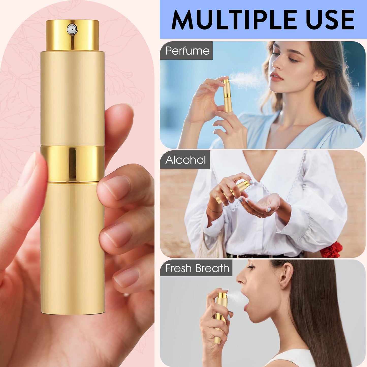 DPLASKA 6 Pack 8ML Empty Perfume Atomizer Cologne Travel Spray Bottle for Refill Portable Cologne Dispenser Mini Sprayer for Women Men Twist Tpye