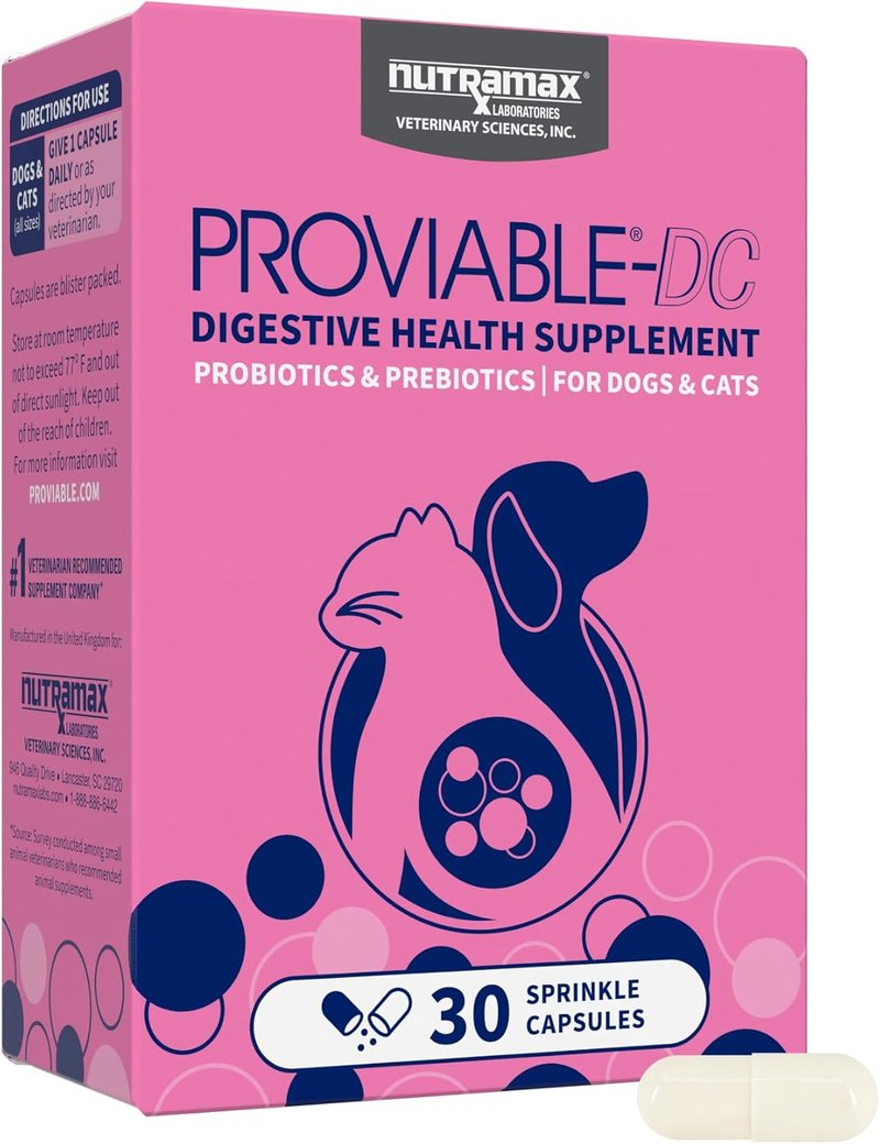 Nutramax Proviable Probiotics for Dogs & Cats - Daily Digestive Health Supplement with Prebiotics | 30 Capsules
