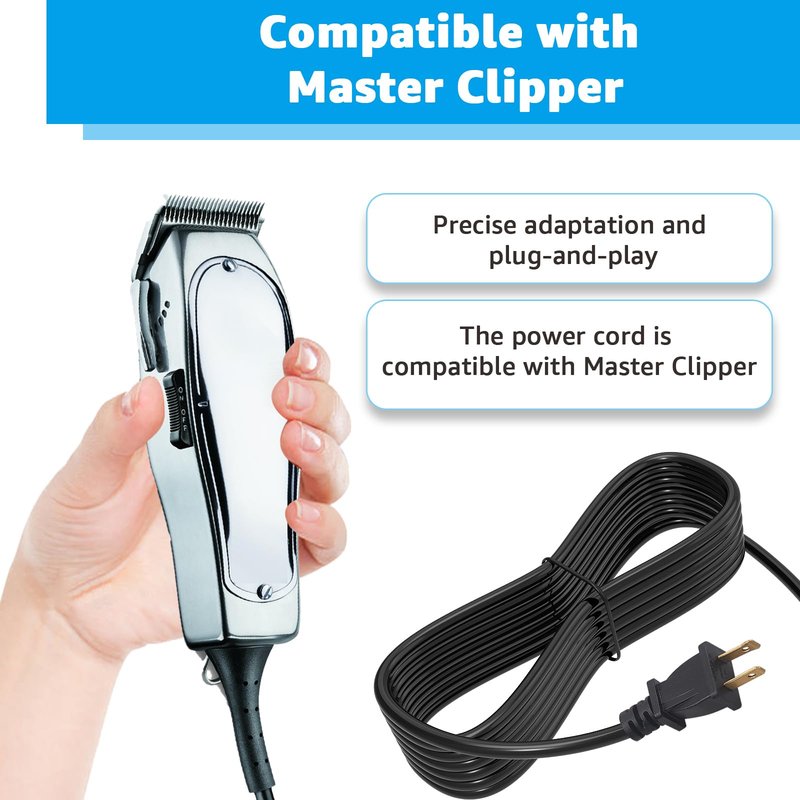 Replacement Power Cord for Andis Master Clipper- 2-Wire 8FT Professional Barber Cord for ML01557 Improved Master, ML01750 Phat Master, ML01690 Fade Master, ML01795 Black Master Clippers